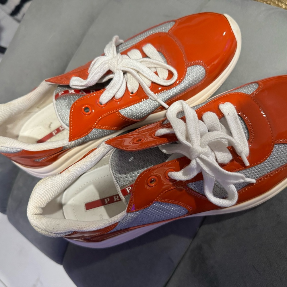 Prada Orange and White Sneakers
